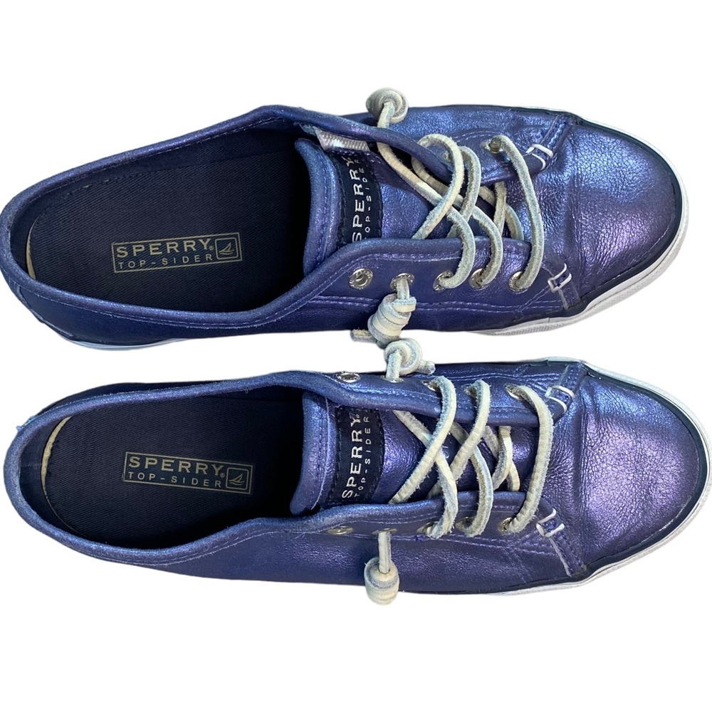 Sperry Metallic Navy Blue Leather Sneaker - Picture 5 of 15